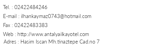 lkay Otel Antalya telefon numaralar, faks, e-mail, posta adresi ve iletiim bilgileri